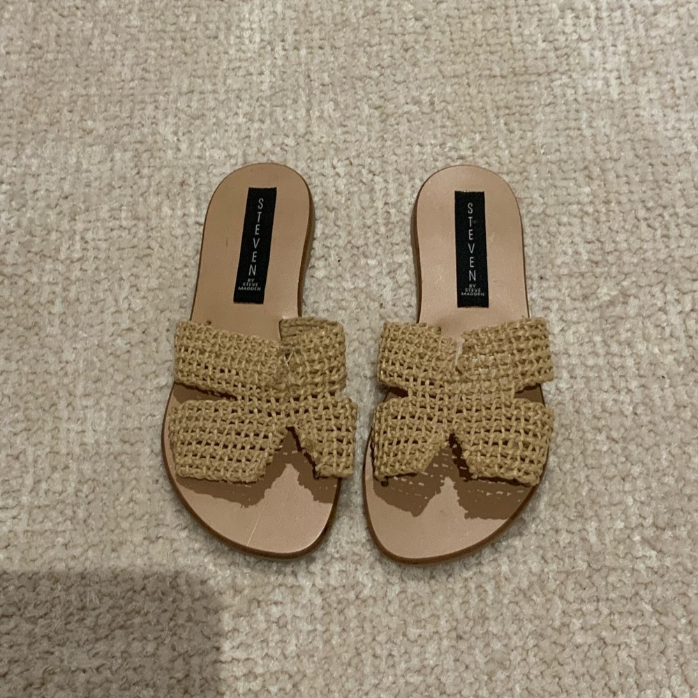 Seven7 Tan Woven Slide Sandals